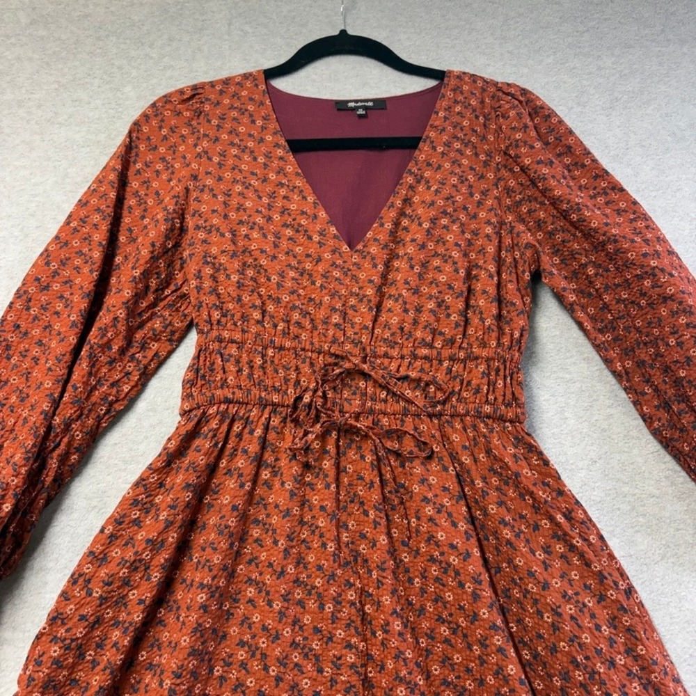 Madewell Dress Womens XS Teaberry Sophia Tie Front Midi V Neck Floral